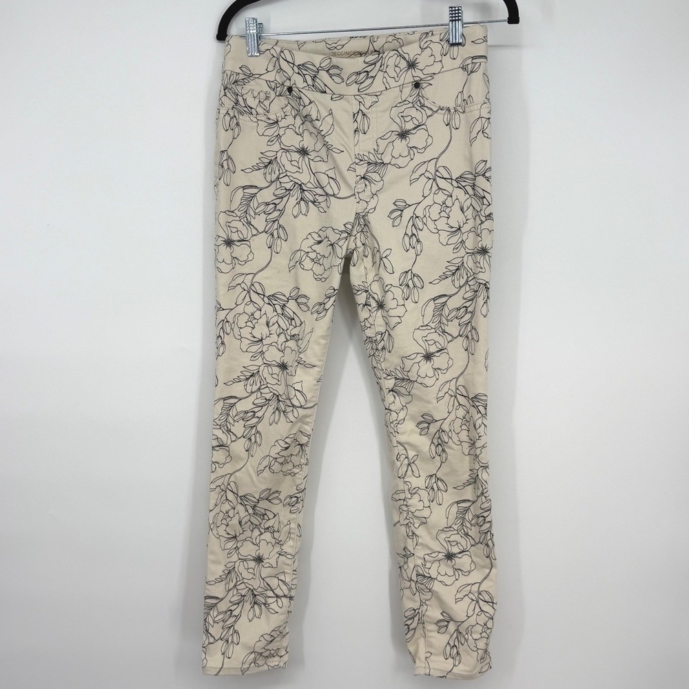 Chicos Jeggings Ankle‎ Pants Cream Black Floral Sketch Print Size 2R 12R